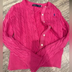 Ralph Lauren Pink Cable Knit Cardigan with Embroidered Pony